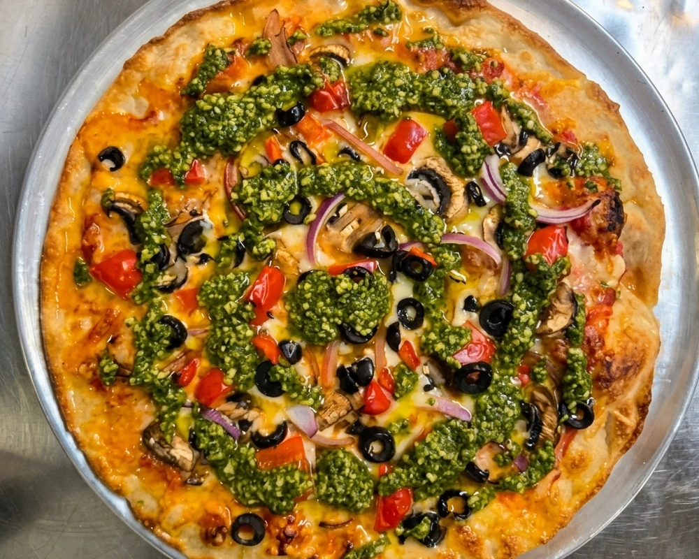 Binge Pesto Veg - Fresh topped pizza at Binge Pizza Calgary